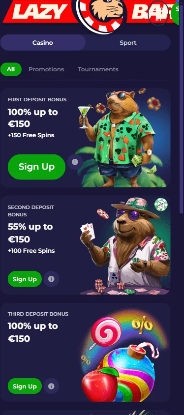 Lazybar Casino promotions on a mobile device